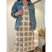 Robe Agnete en maille crochet beige marron